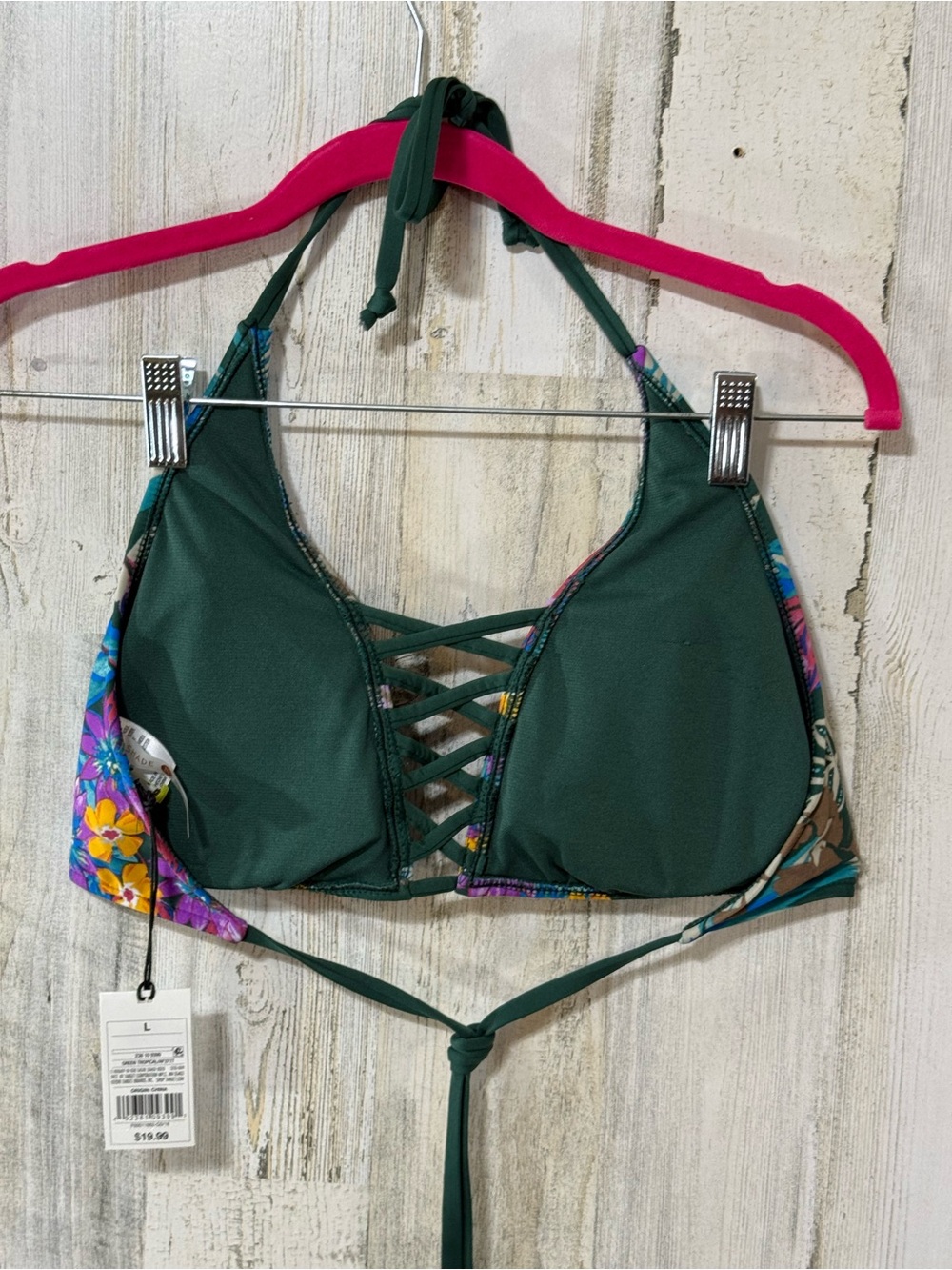 Shade & Shore Dark Green Tropical Lace-Up Bikini Top - Picture 4 of 10